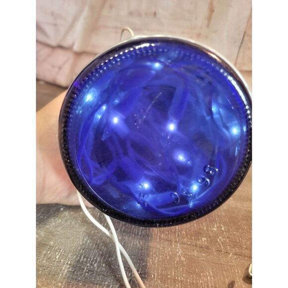 Large Blue Glass glitter handmade lighted bottle home decor - Picture 8 of 8